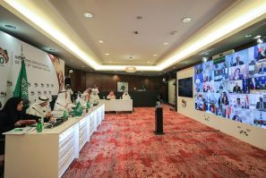 Saudi Arabia's Energy Minister Abdulaziz bin Salman chairs a virtual meeting of G20 oil ministers in Riyadh