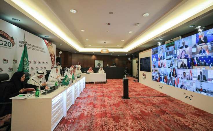 Saudi Arabia's Energy Minister Abdulaziz bin Salman chairs a virtual meeting of G20 oil ministers in Riyadh