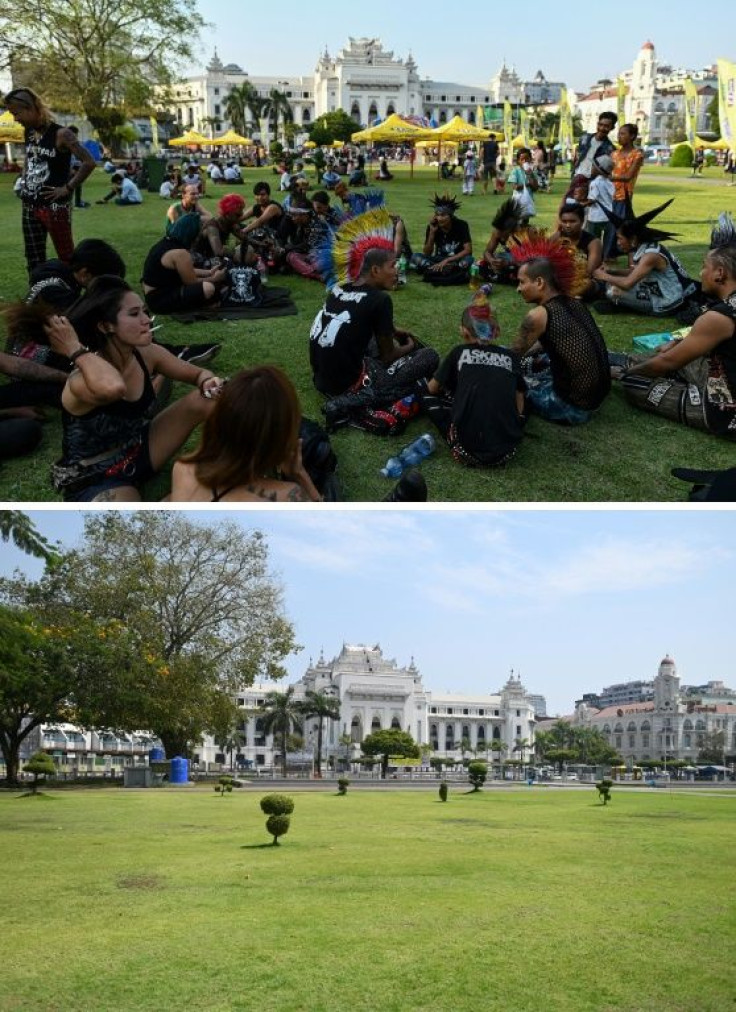 Punks gathered in a Yangon park to celebrate the New Year water festival in 2019, but this year it was deserted