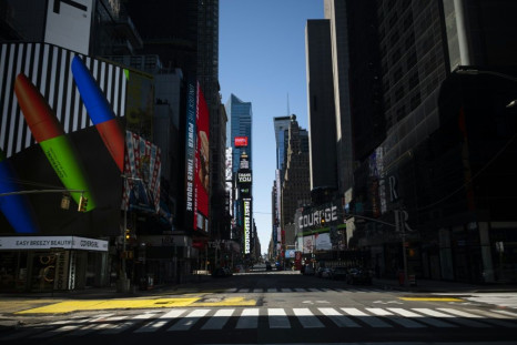 Empty Time Square is pictured on April 11, 2020, in New York City