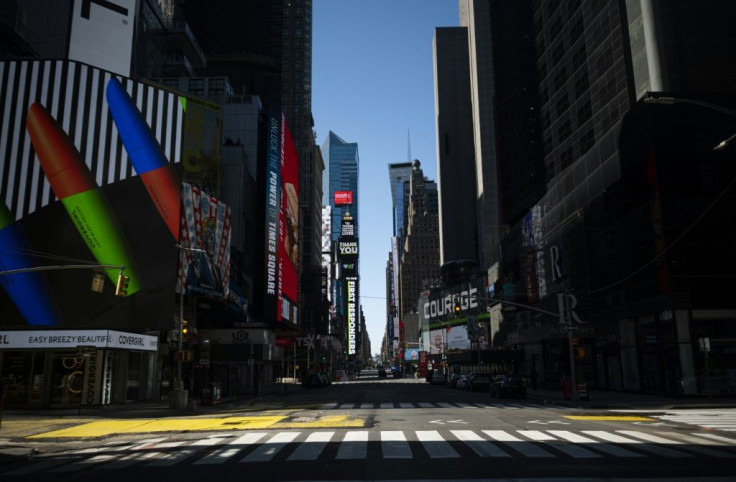 Empty Time Square is pictured on April 11, 2020, in New York City