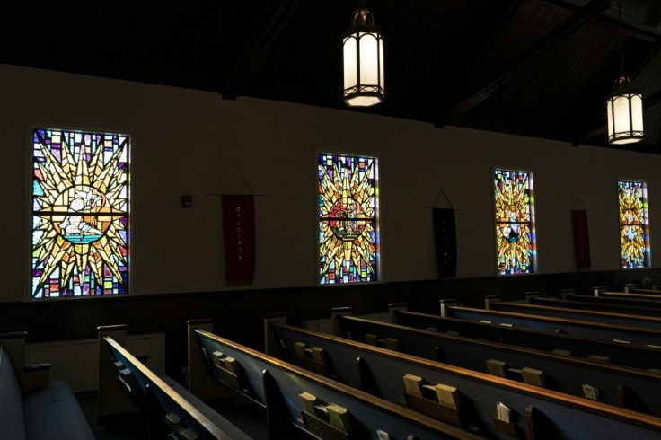 A view of empty pews at an Easter Sunday service at the Friendship Baptist Church in Baltimore, Maryland, where the faithful are still being encouraged to attend in person despite a government ban on large gatherings