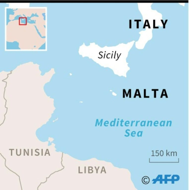 Map of the Mediterranean locating search for migrants missing in waters off Malta and Italy