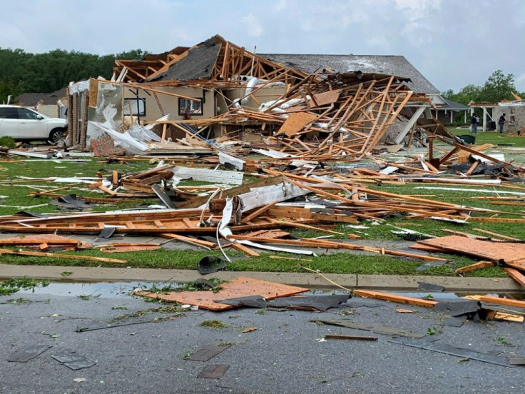 This handout photo obtained April 13, 2020 courtesy of the City of Monroe, Louisiana shows the aftermath of storm damage after tornadoes ripped through southern US states on Easter Sunday
