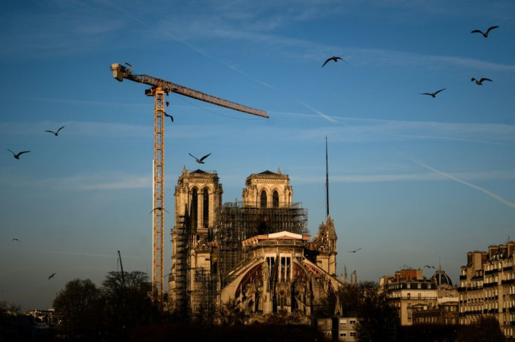 The crane set up on Notre-Dame's southern flank has stood silent since the nationwide coronavirus lockdown was announced in March.