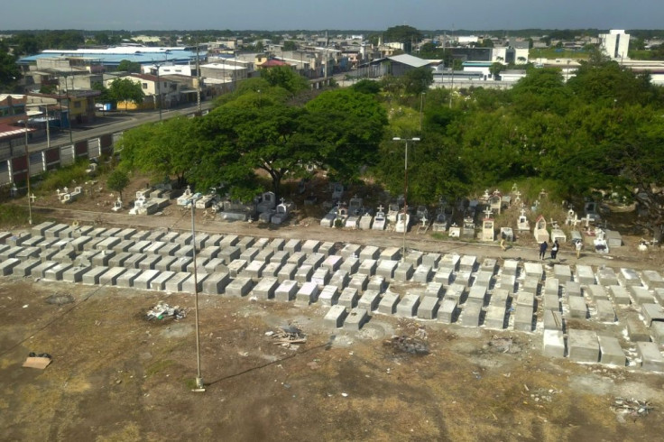 Aerial view of new graves at Maria Canals cemetery in the outskirts of Guayaquil, Ecuador, on April 12, 2020