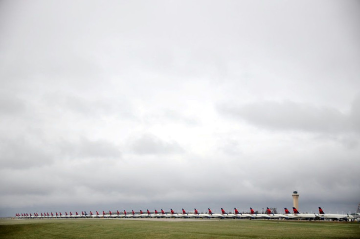 Runways have become parking lots at some airports as airlines ground most of their planes