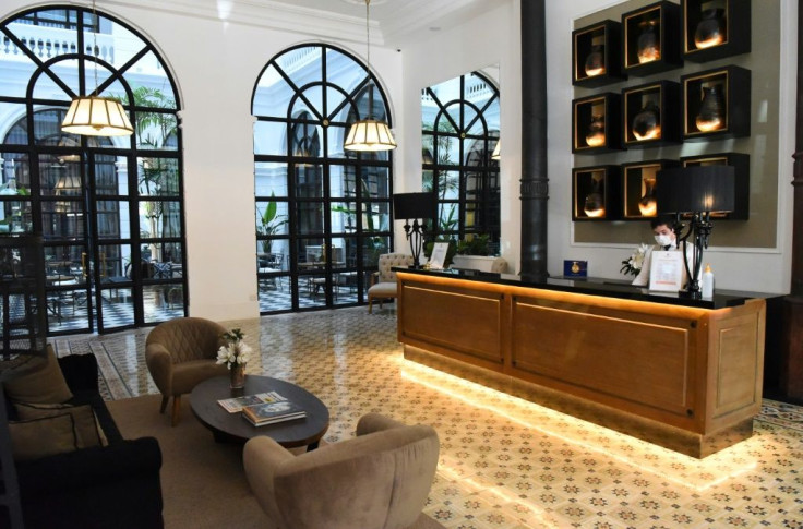 The reception area of the hotel where Ronaldinho is serving his house arrest in downtown Asuncion, Paraguay