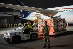 A cargo plane with  personal protective equipment sent by China to fight COVID-19 arrives in Mexico City on April 7, 2020