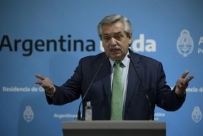 Argentina's President Alberto Fernandez, pictured in March 2020, has said his country is in "a sort of virtual default"