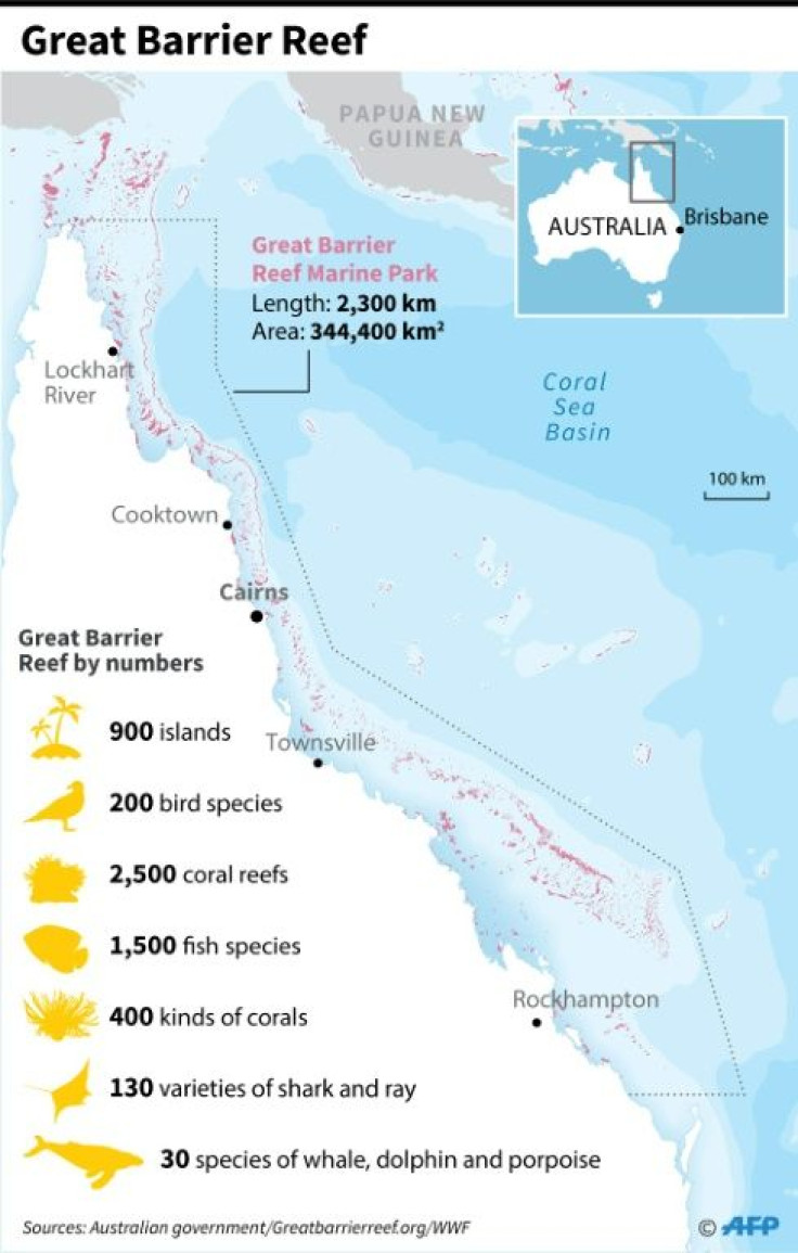 Map of eastern Australia showing the Great Barrier Reef