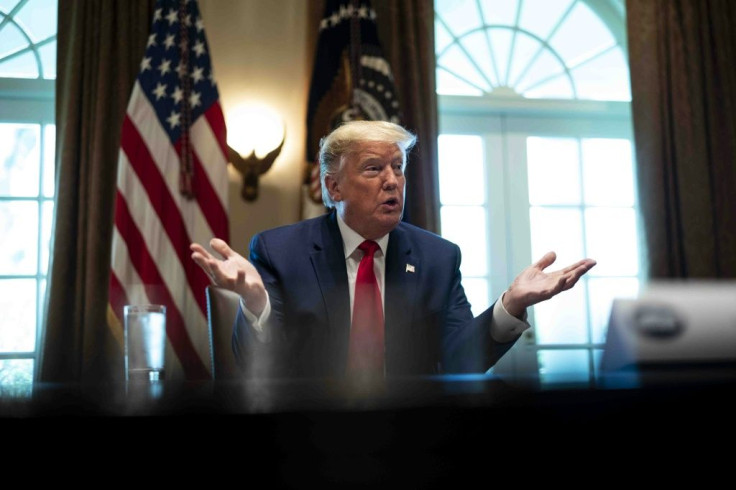President Donald Trump speaks to energy sector executives on April 3 from the White House; the industry has been hard hit by the coronavirus-related slump, raising fears it may make cuts affecting safety