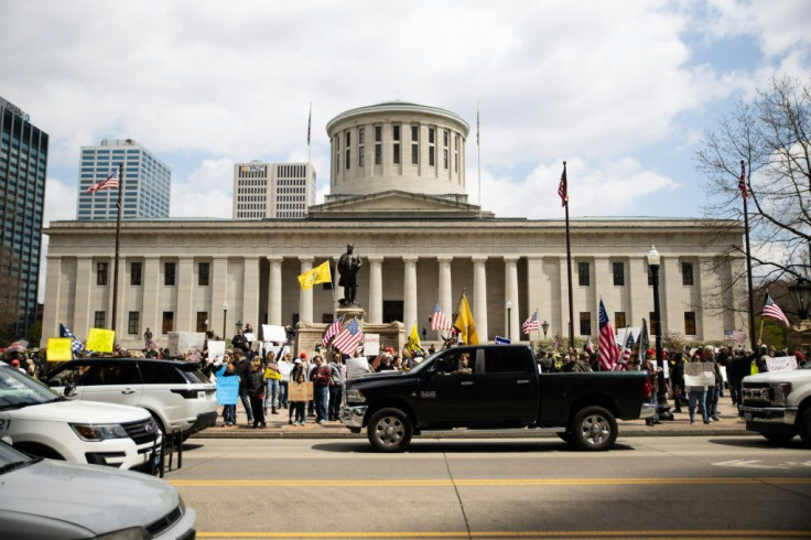 Protesters rally at the Ohio State House in Columbus