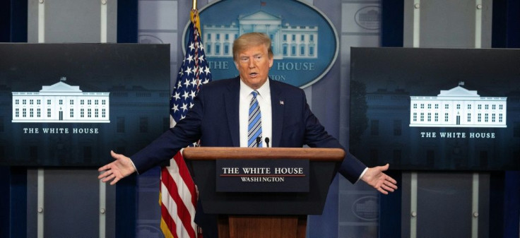 US President Donald Trump speaks during a Coronavirus Task Force press briefing at the White House in Washington, DC