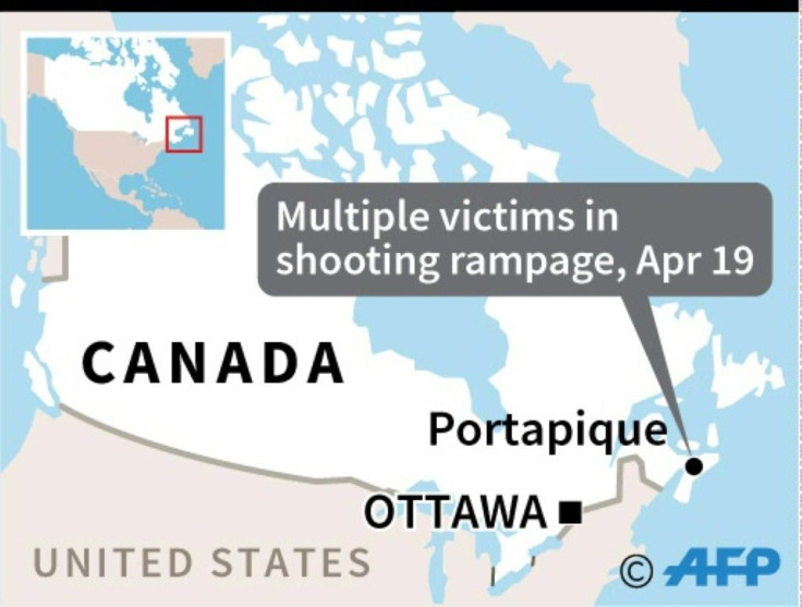 Map locating shooting rampage with multiple victims in Portapique, Nova Scotia, on Sunday