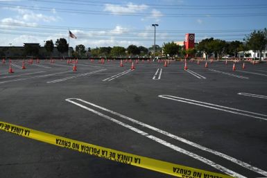 An empty shopping mall parking lot in California that is being prepared as a coronavirus testing site