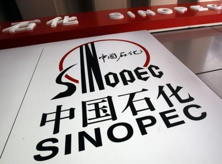 The Sinopec logo is seen at a gas station