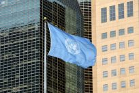 The flag of the United Nations flies outside its headquarters in New York