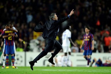 Jose Mourinho celebrated on the pitch at the Cam Nou after Inter Milan eliminated Barcelona in the 2010 Champions League semi-final