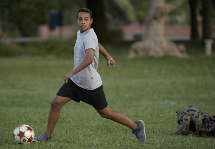 Marcos Rojo dribbles the ball during a training session in Gualeguaychu, Argentina