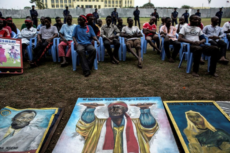 Paintings of Ne Muanda Nsemi put on display at police headquarters in Kinshasa in 2017