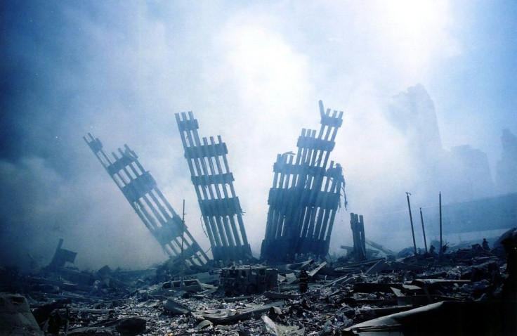 The rubble of the World Trade Center smolders following the terrorist attacks of September 11, 2001 in New York