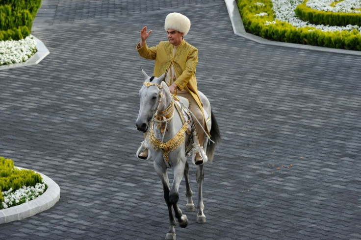 President Gurbanguly Berdymukhamedov rides an Akhal-Teke stallion for Turkmen Horse Day in 2018. Festivities to honour the national horse were not toned down this year in the Central Asian country, which claims to not have any coronavirus cases