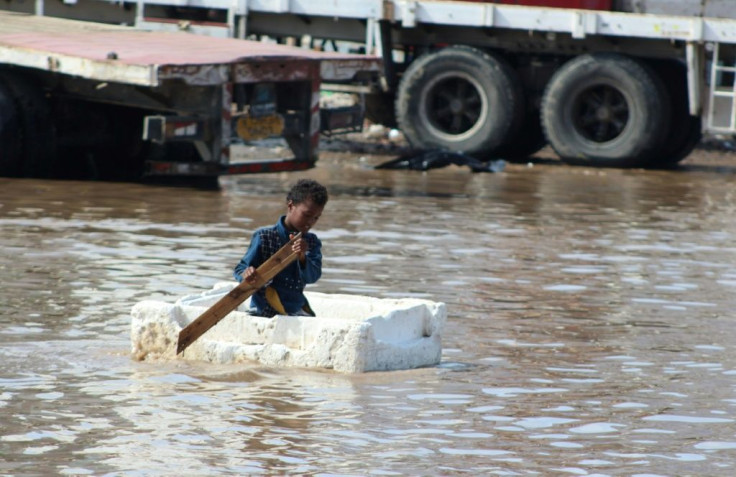 A Yemeni child in a flooded street in the southern city of Aden last week