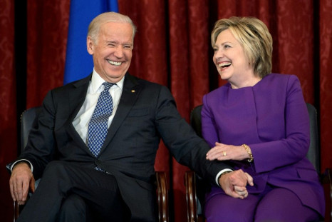 Hillary Clinton, seen here in a 2016 file photo with Joe Biden, endorsed the former vice president's White House bid