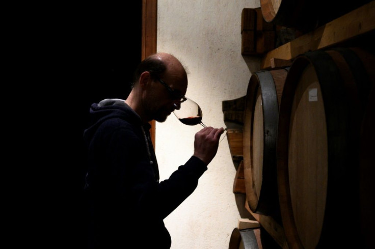 Stefano Cagliero, owner of Cagliero's Winery, contemplates the nose on a glass in his cellars - the coronavirus lockdown has seen Italian wine sales tank