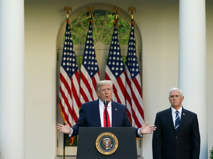 US President Donald Trump speaks as US Vice President Mike Pence and other senior White House officials have pointedly ignored advice to wear masks, leading to speculation it is a coordinated decision to downplay the severity of the crisis.