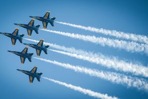 coronavirus pandemic flyover of navy blue angels and air force thunderbbirds made crowd ignore social distancing rules