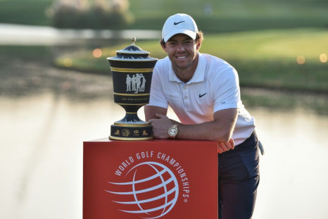 Rory McIlroy celebrates winning last year's $10.25 million WGC-HSBC Champions golf tournament in Shanghai