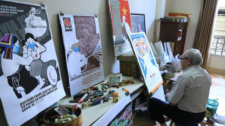 Vietnamese artists are wielding their paintbrushes in the country's fight against the coronavirus, designing propaganda posters that have popped up across Hanoi.