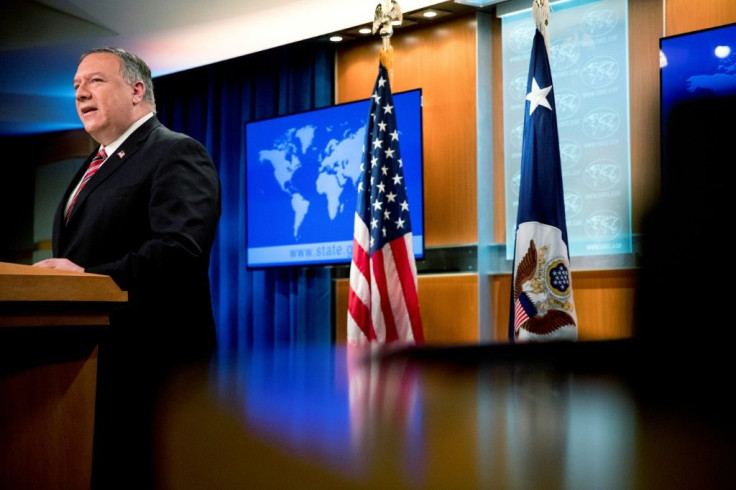 US Secretary of State Mike Pompeo speaks during a news conference at the State Department