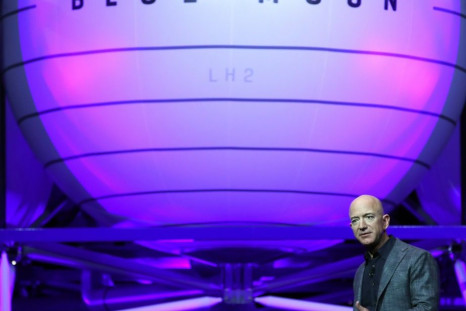 Jeff Bezos, owner of Blue Origin, introduces a new lunar landing module called Blue Moon during an event at the Washington Convention Center, May 9, 2019 in Washington, DC