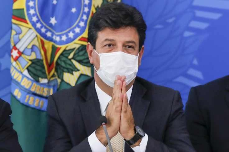 Luiz Henrique Mandetta attends a press conference on the coronavirus situation on March 18 in Brasilia