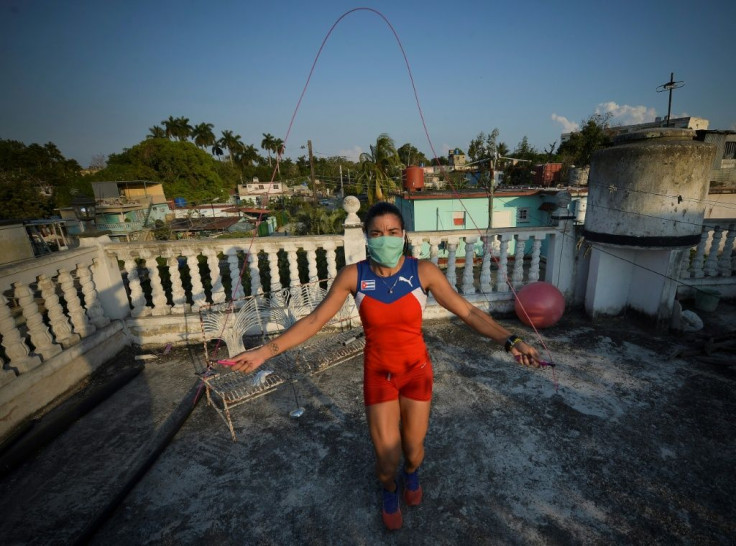 Pentathlete Leydi Laura Moya skips to keep fit on her Havana rooftop as she eyes the next Olympics