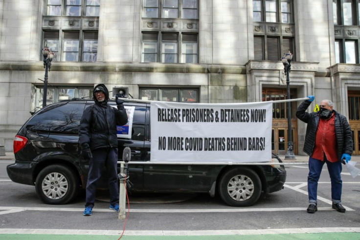 Protesters outside of Chicago City Hall calling for the release of prisoners from jails due to coronavirus