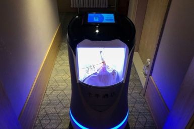 This robot is capable of taking elevators and navigating hallways to deliver food to hotel guests