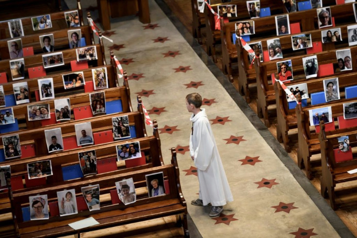 Some churches have filled the pews with pictures of worshippers as people are forced to stay away from prayers together