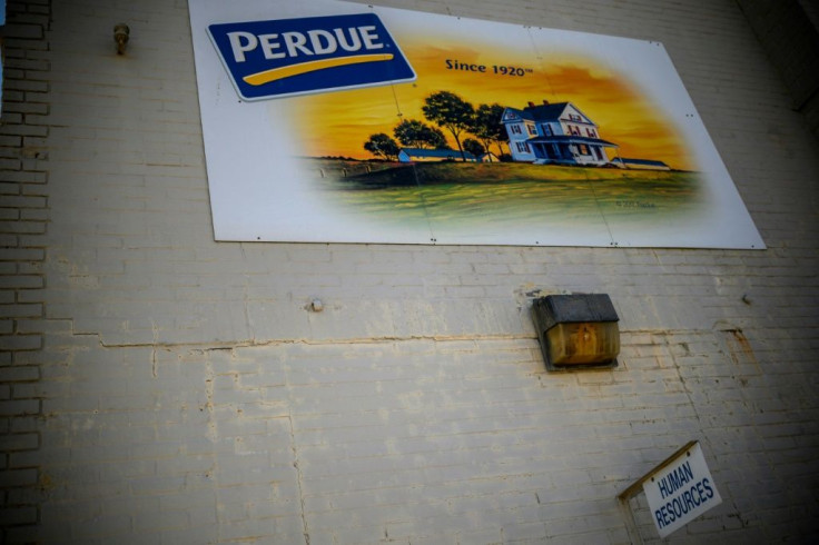 A sign for the entrance of the Human resources department on the parking lot outside the Perdue Farms Chicken and poultry processing factory in Salisbury, Maryland