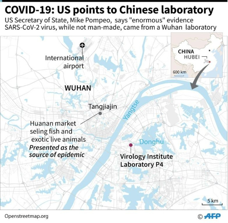 Map of Wuhan locating the virology institue and the food market selling exotic wild animals for human consumption.