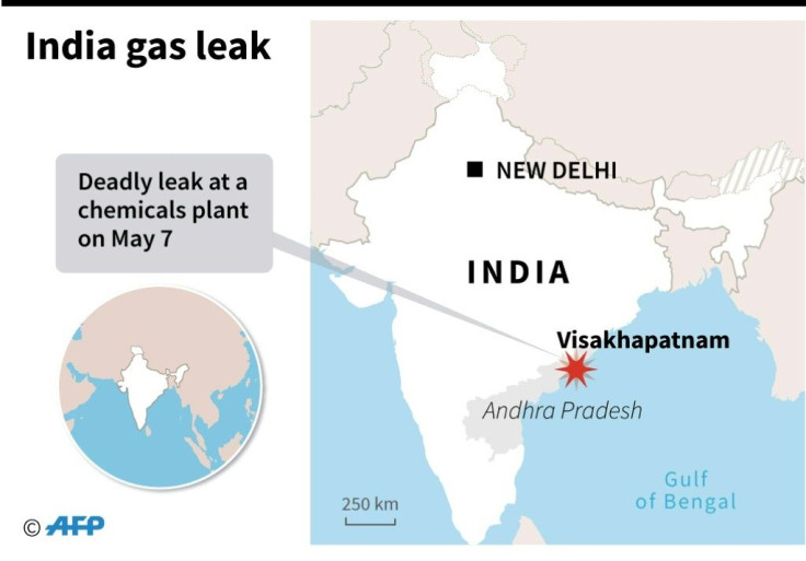 Map of India locating Visakhapatnam where a deadly gas leak at a chemicals plant was reported on Thursday.