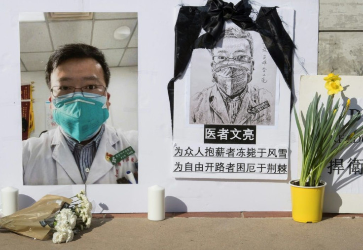 A memorial for coronavirus whistleblower Dr Li Wenliang at the campus of the University of California, Los Angeles in February 2020