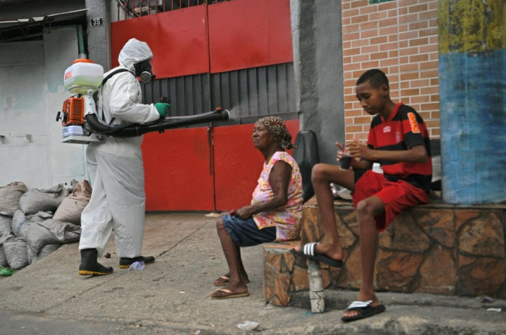 A street is disinfected in the Babilonia favela in Rio de Janeiro, Brazil, in April 2020