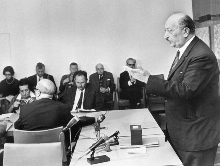 Simon Wiesenthal, a Holocaust survivor and Nazi hunter involved in the pursuit of Adolf Eichmann, pictured here at a press conference on September 9, 1968, in Vienna