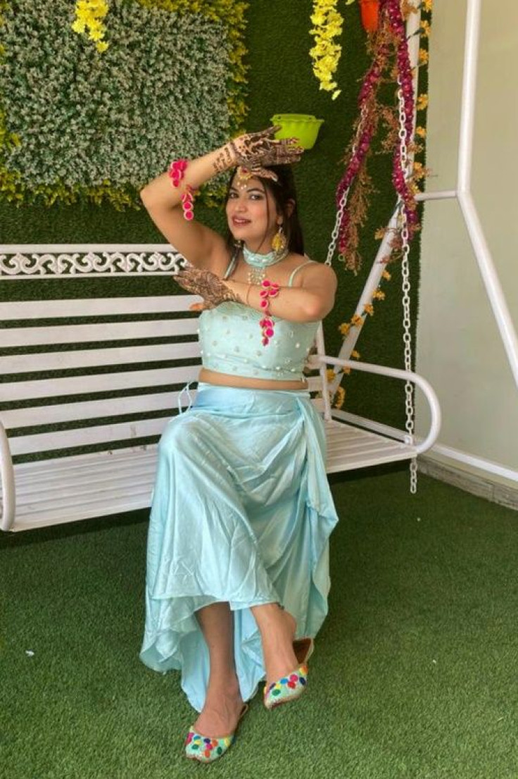 Bride Keerti Narang poses for a picture at her home in Bareilly before her online wedding to Sushen Dang. Their wedding video on Facebook has so far attracted nearly 260,0000 views