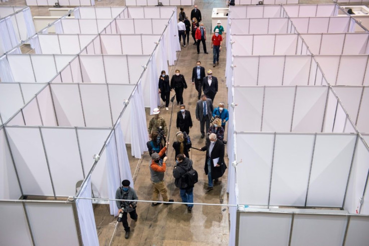 Chicago Mayor Lori Lightfoot visits McCormick Place Convention Center in April 2020 as part of it was converted in response to the COVID-19 pandemic