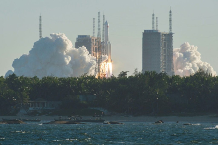This photo taken on May 5 shows a Long March 5B rocket lifting off from the Wenchang launch site on China's southern Hainan island